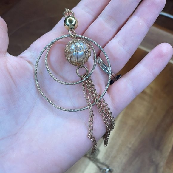 Double Hoop Tassel Long Boho Chain Necklace - Picture 7 of 9